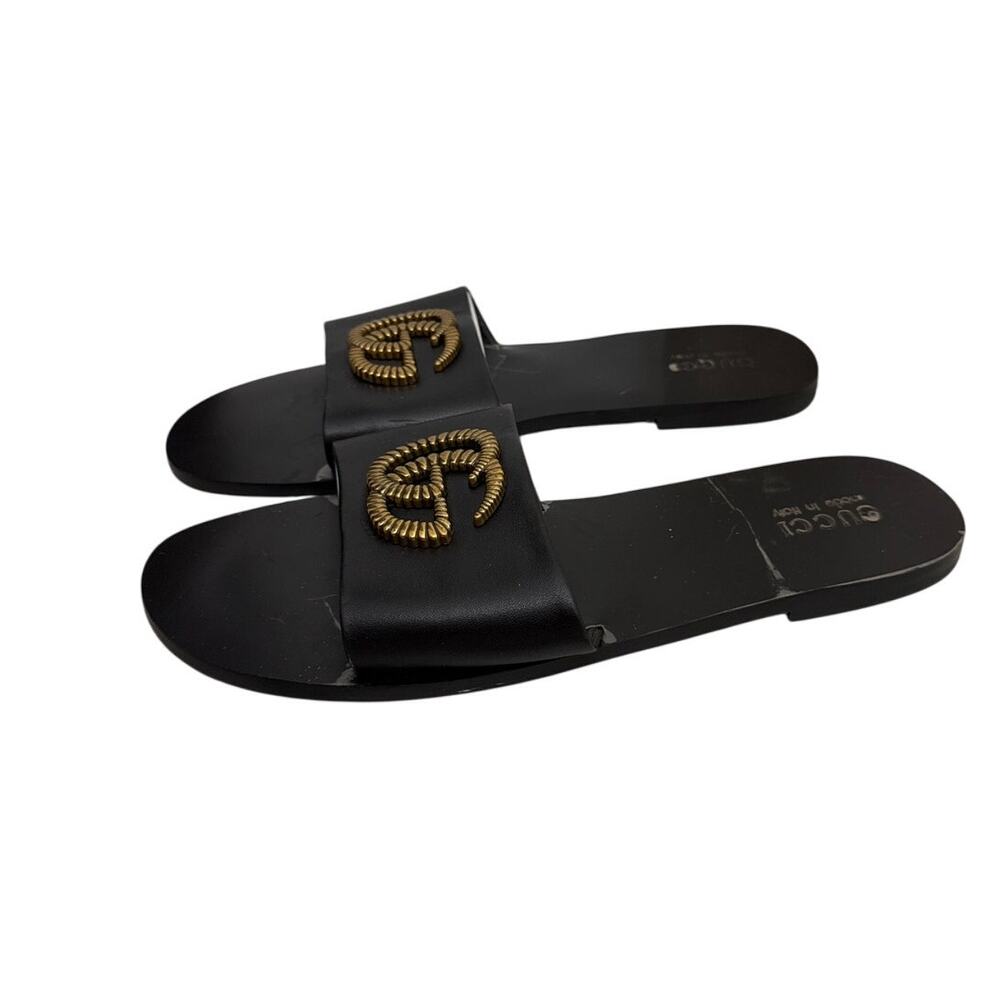 Gucci Shoes Black Double G Gold Embellished Sandals Size Women's 8.5